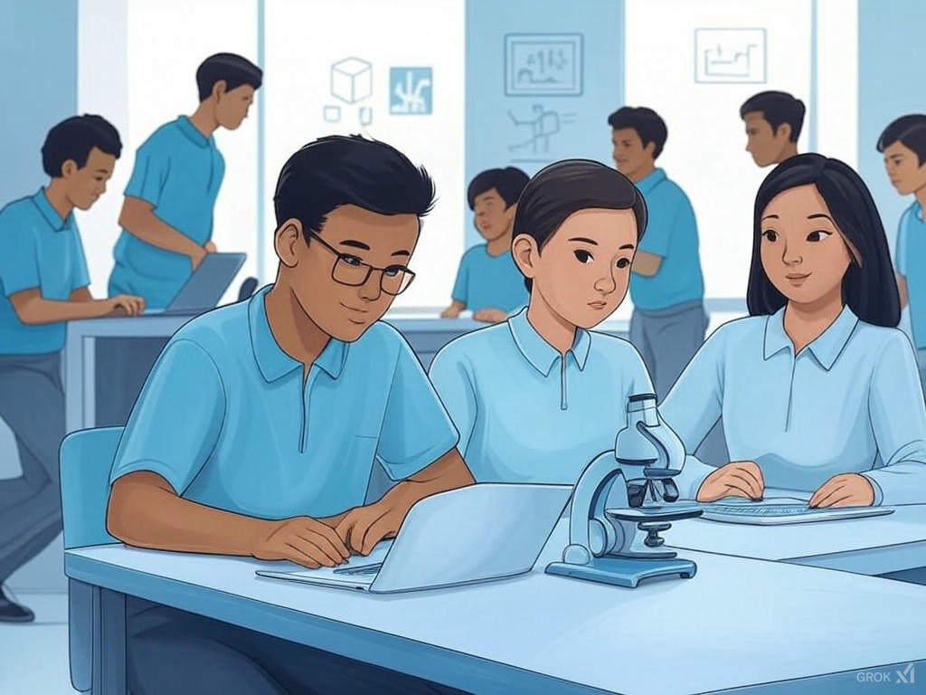 Students preparing for science competition