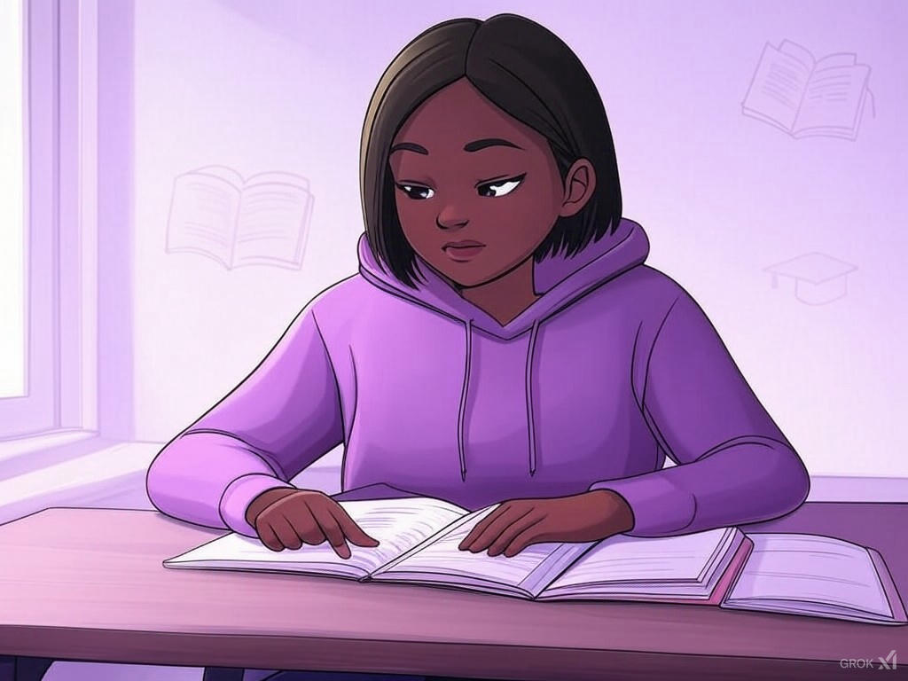 Student looking over study guides