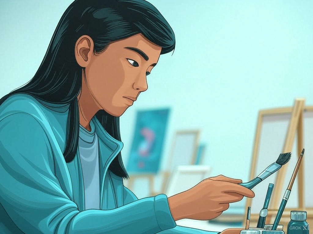Student working with paintbrush